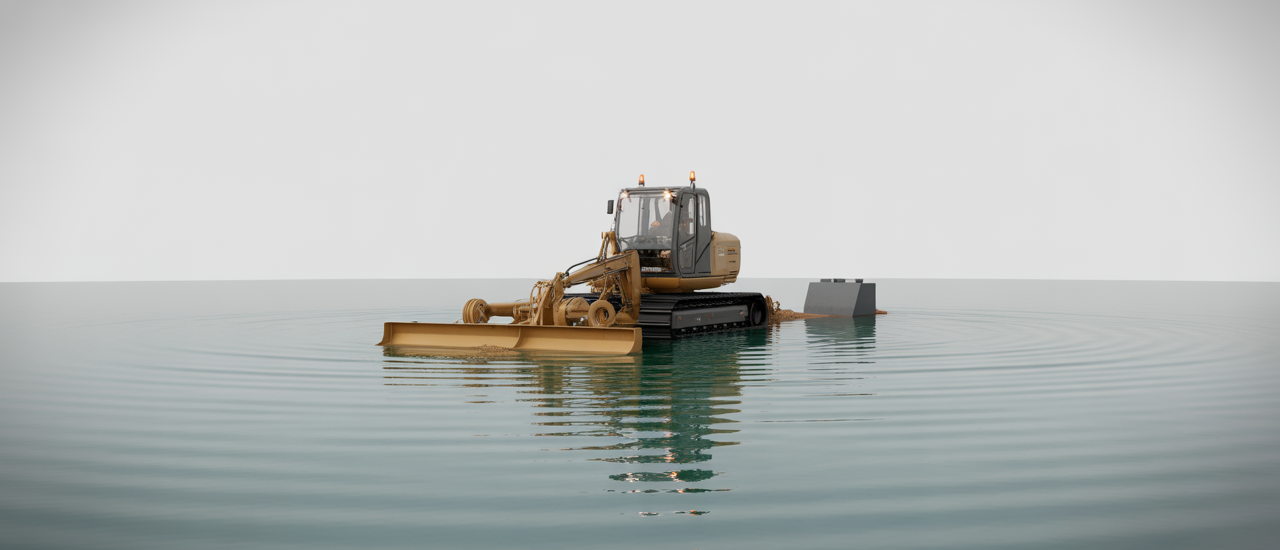 Small dredge removing sediment from a pond