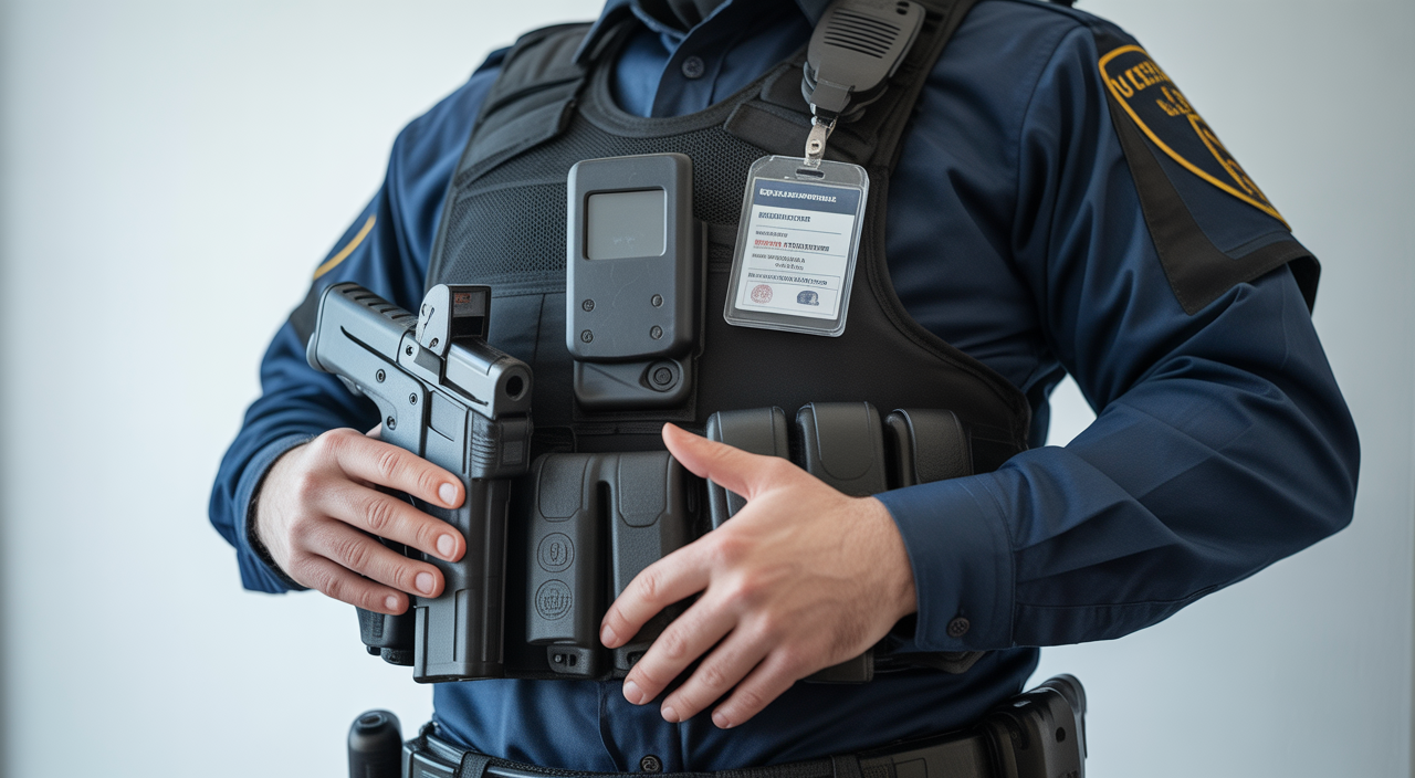 Armed security guard monitoring a commercial property in Los Angeles