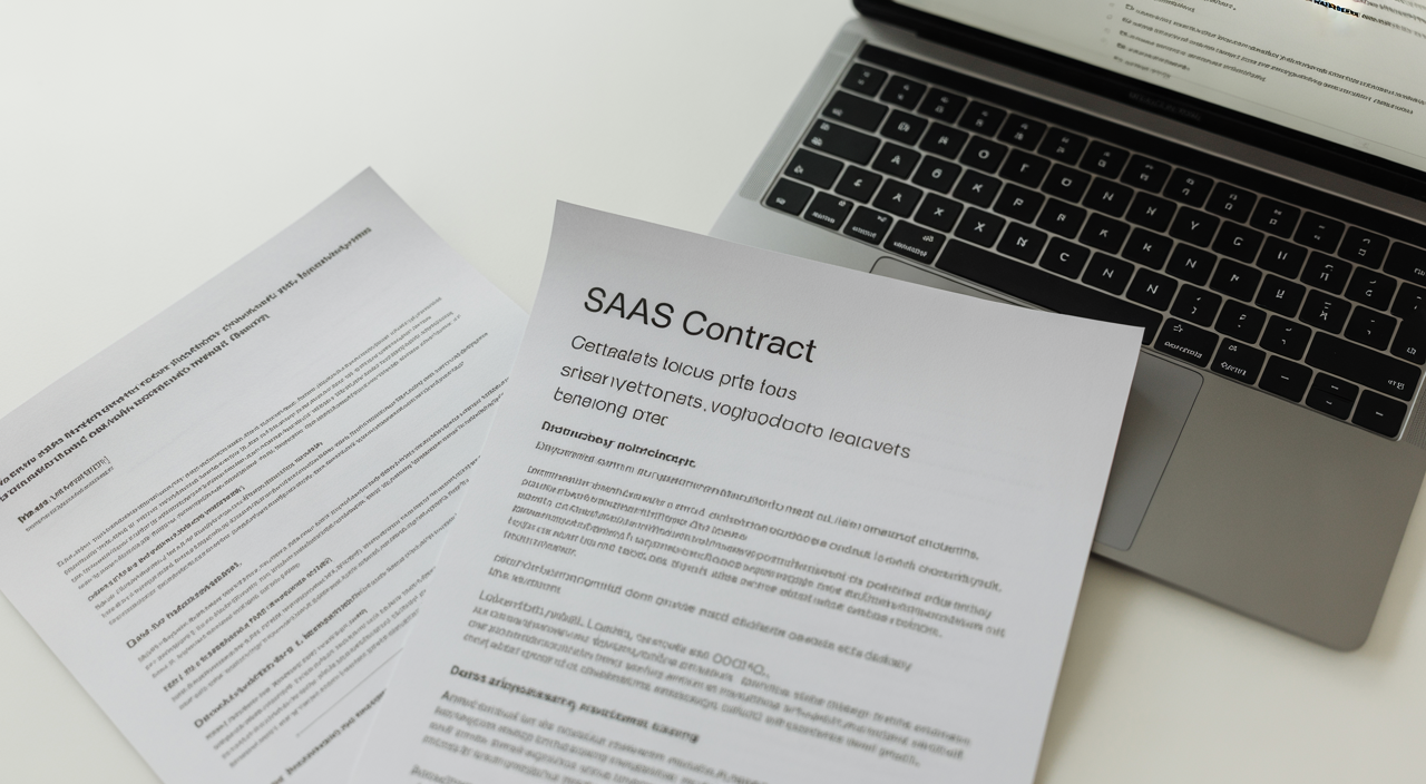 SaaS contract lawyer reviewing software agreement clauses for a subscription platform